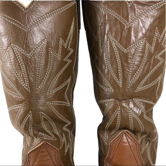 Nocona VINTAGE two tone brown western boots  stitch design size 8 women/6.5 men - Picture 3 of 12